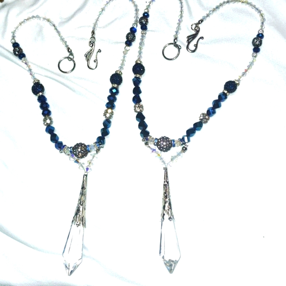 Elegant Silver and Blue Beaded Curtain Tiebacks